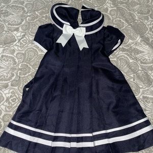Blue dress with white stripes